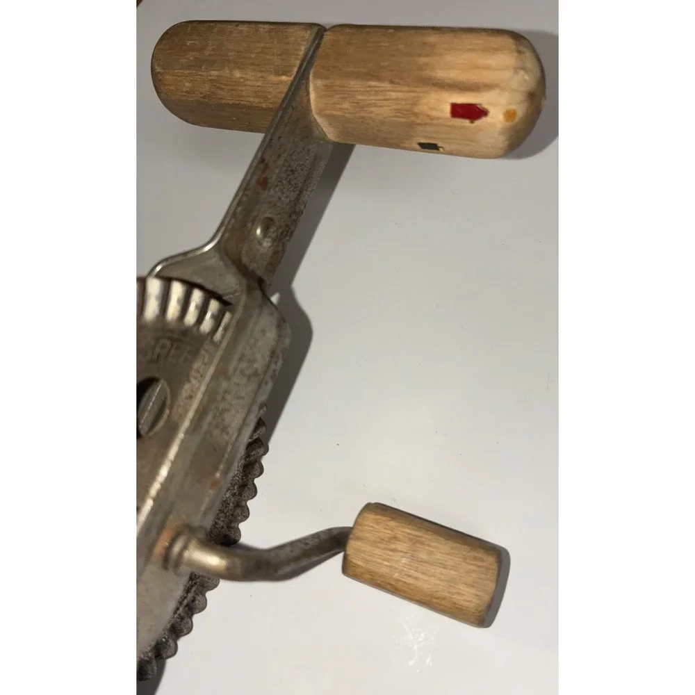A&J High Speed Super Center‎ Drive Hand Mixer Egg Beater Wooden Handles Vintage